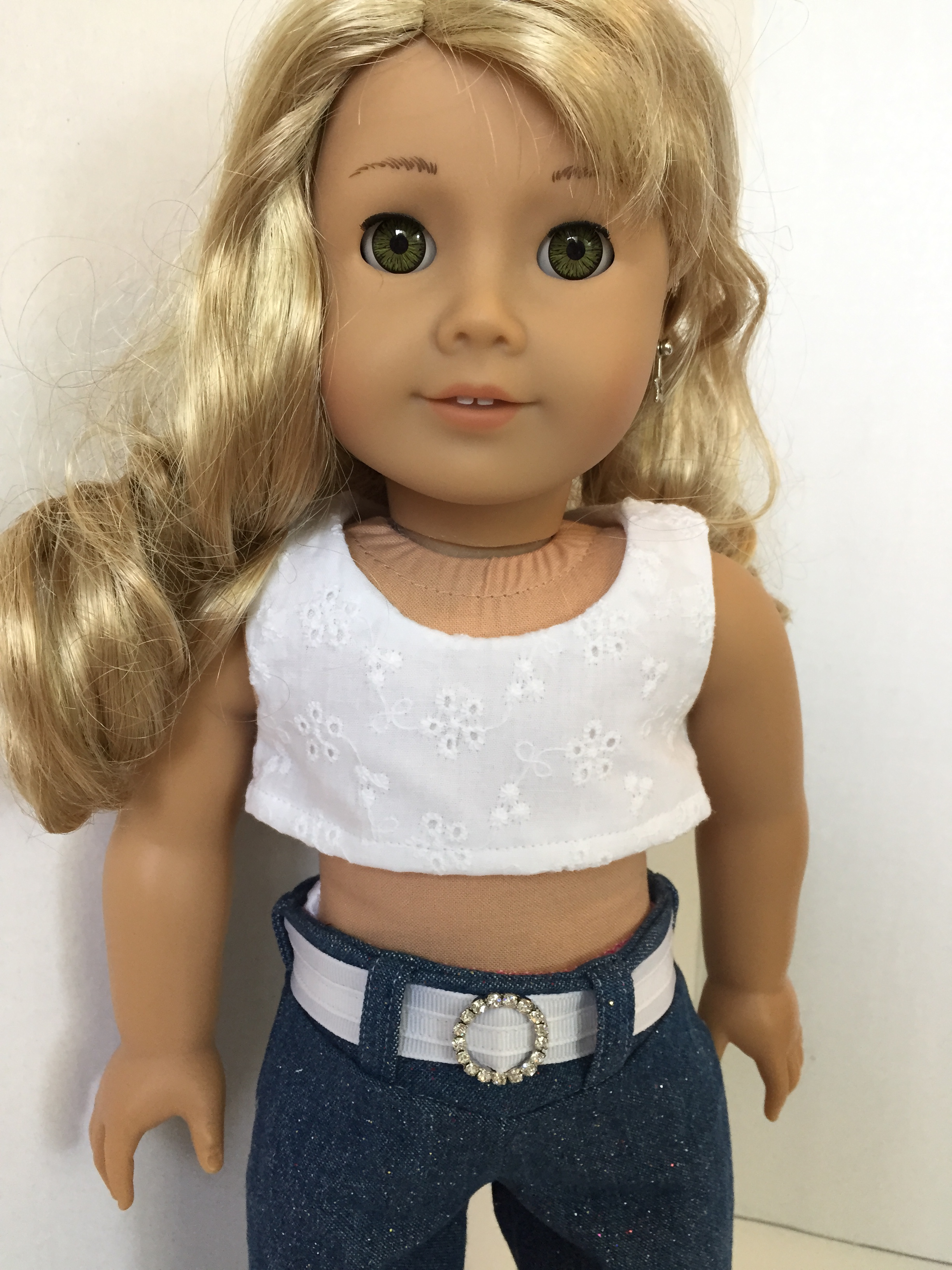 Make a cute midriff crop top for 18 inch dolls with the easy Popsicle Top PDF sewing pattern by OhSewKat.