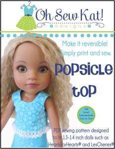 Sewing patterns for Hearts for Hearts 14 inch dolls. Easy reversible top to sew for your dolls.