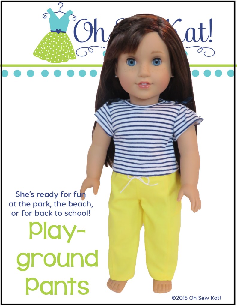 Make a pair of pants for your 18 inch doll with easy sewing patterns by Oh sew kat! Digital pdf patterns for beginners. #dollclothes #sewingpattern #ohsewkat #pantspattern