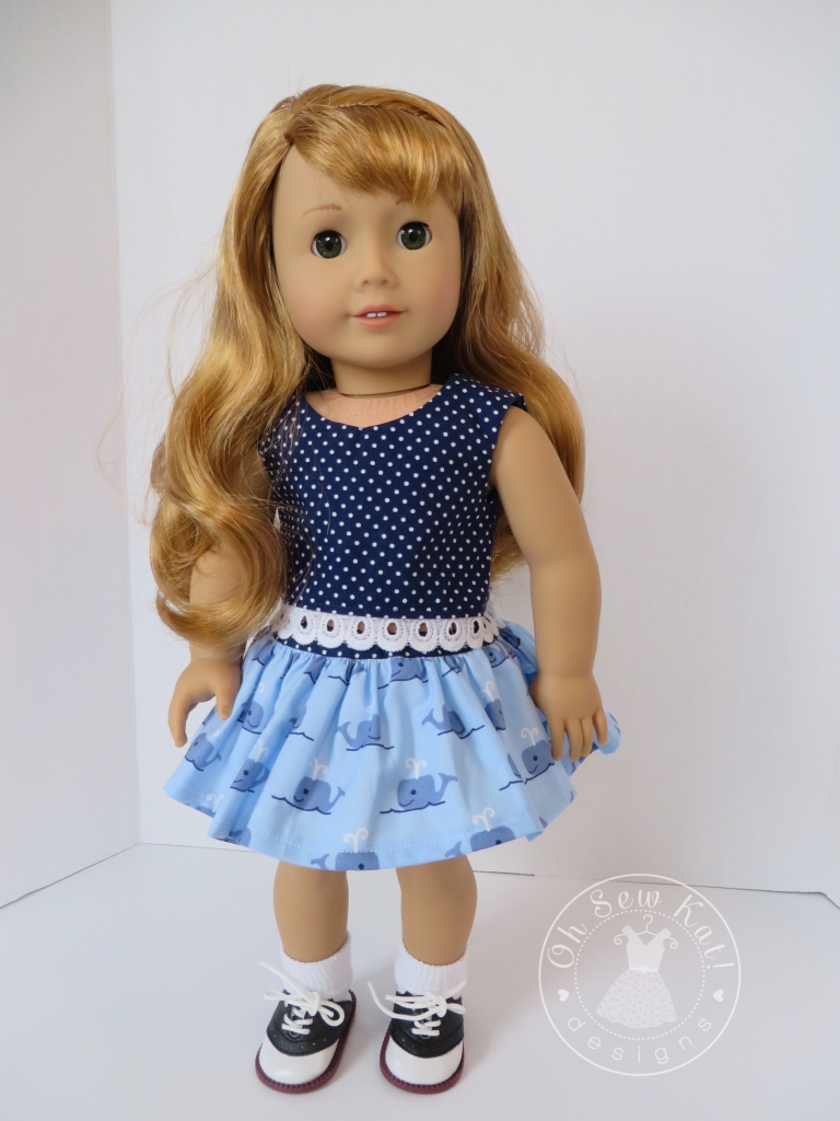 Find a free skirt sewing pattern for your 18 inch doll at ohsewkat.com. Other popular doll sewing patterns also available. #dollclothes #freepattern #ohsewkat