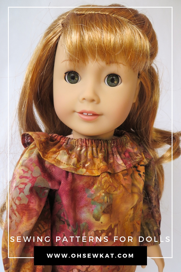 Tutorial for adding a neck ruffle to a peasant top. Find more sewing patterns and tutorials, plus a free pattern at www.ohsewkat.com. #peasanttop #dolltutorial #ohsewkat #dollclothes #sewingpatterns #18inchdolls