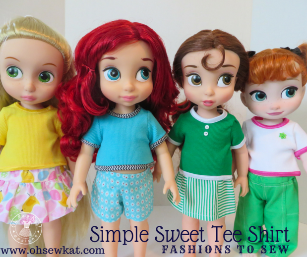 Easy tee shirt sewing pattern for dolls by oh sew kat