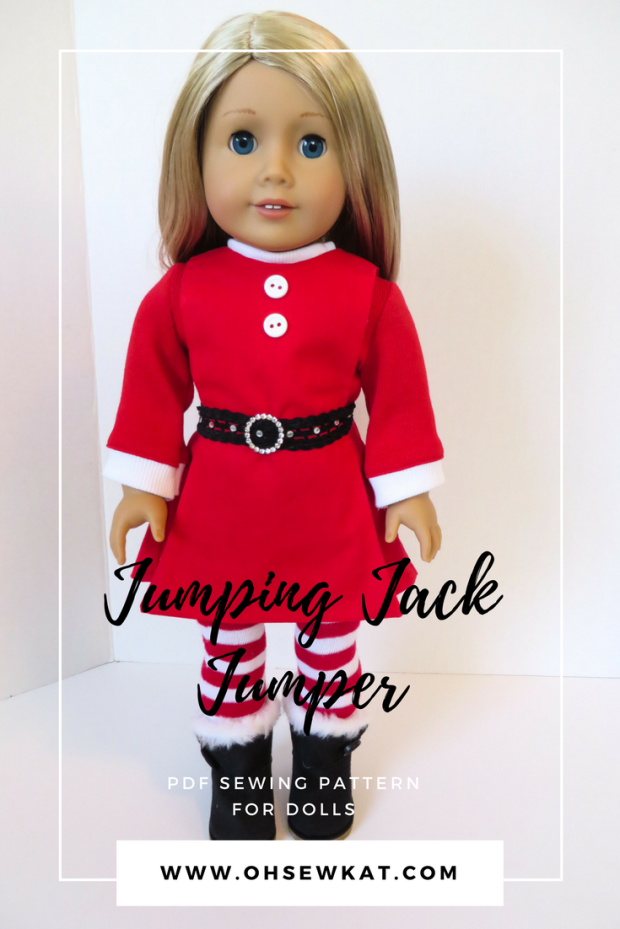 Easy Santa doll outfit sewing pattern by oh Sew Kat! #holidaycrafts #sewingpattern #pdfpattern #americangirl #dollclothes #ohsewkat #santadress
