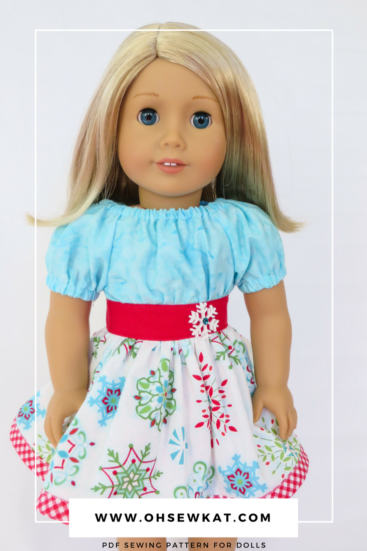 Easy Party Time Dress sewing pattern for 18 inch American Girl dolls by Oh Sew Kat! PDF patterns to diy doll clothes. #ohsewkat #dollclothes #sewingpattern #18inchdolls #easypatterns