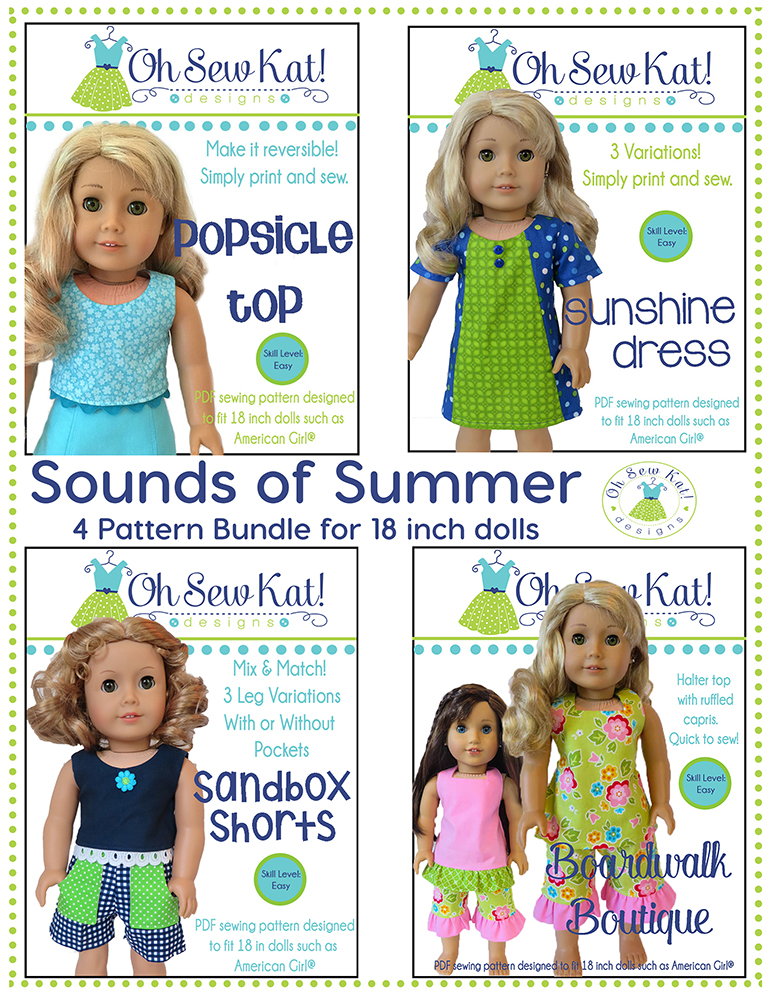 summer clothes sewing pattern bundle for doll clothes