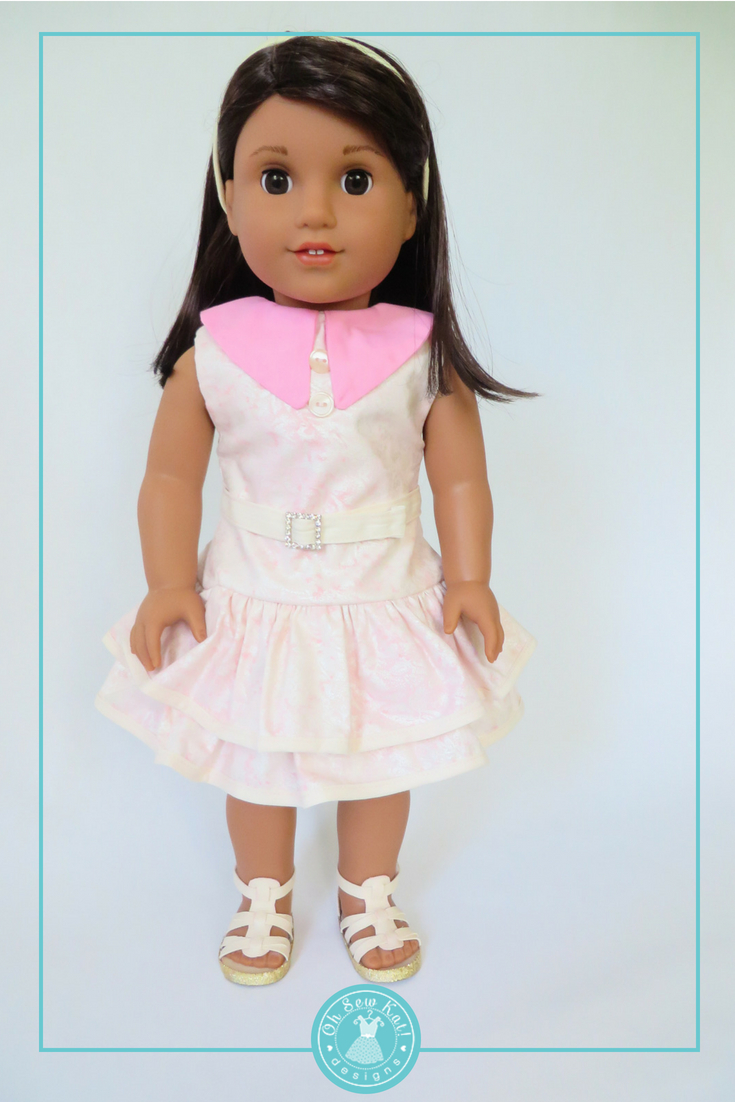 Who wore it best doll clothes contest, Luciana Vega or Emily? 18 inch doll sewing patterns by Oh Sew Kat! #sewingpatterns #dollclothes #18inchdoll #dolldress