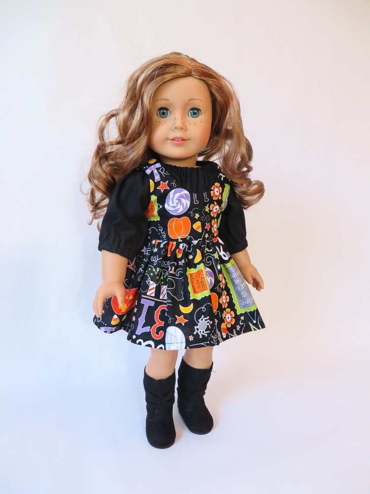 Simple sewing patterns for 18 inch dolls like American Girl by Oh Sew Kat! Sugar n Spice Dress and pinafore pattern to DIY doll clothes for your 18 inch doll or her friends. #sewingpattern #dolldress #americangirl #ohsewkat