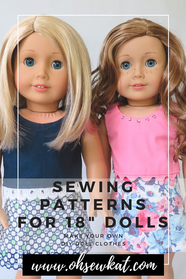 Learn to sew doll clothes with easy sewing patterns by oh sew kat! American Girl doll clothes patterns plus free skirt pattern at www.ohsewkat.com. #dollclothes #diy#sewingproject #beginner #ohsewkat