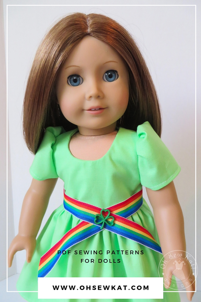 Make your own doll clothes for your 18 inch American Girl doll with easy to use easy print at home PDF patterns to sew doll clothes for your 18 inch, 14 inch and Bitty Baby dolls with patterns by Oh Sew Kat! #sewingpatterns #dollclothes #18inchdoll #ohsewkat