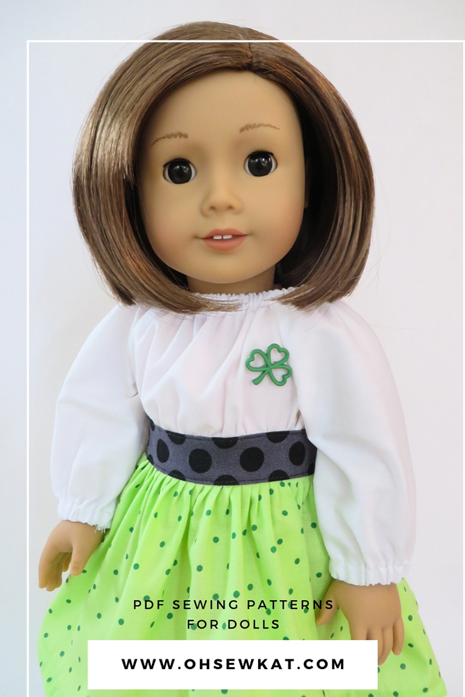 Make your own doll clothes for your 18 inch American Girl doll with easy to use easy print at home PDF patterns to sew doll clothes for your 18 inch, 14 inch and Bitty Baby dolls with patterns by Oh Sew Kat! #sewingpatterns #dollclothes #18inchdoll #ohsewkat