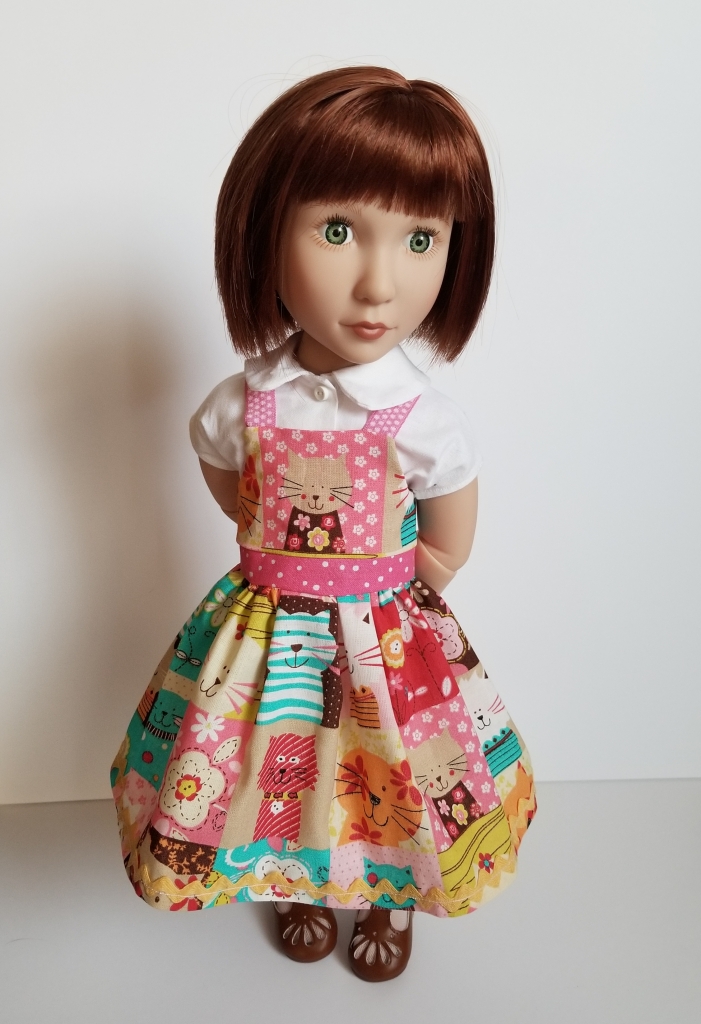 Make a darling overalls outfit for your 16 inch A Girl for All Time doll with easy PDF doll clothes sewing patterns by OH SEW KAT.