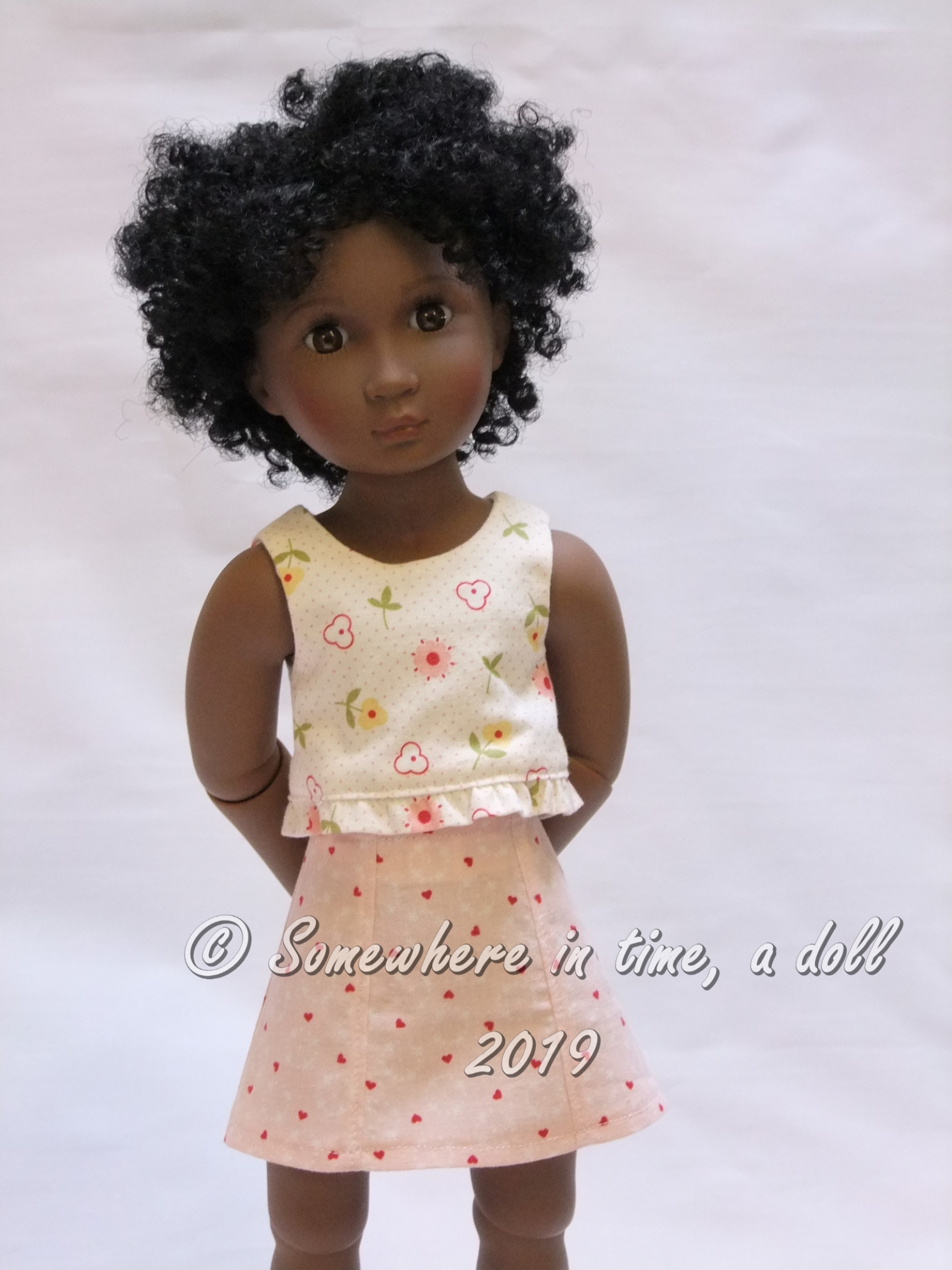 Make a very easy skirt for your A Girl for All Time dolls with the Sixth Grade Skirt beginner level sewing pattern from Oh Sew Kat! Printable doll clothes patterns that are easy to sew for a variety of doll sizes. #dollclothes #agirlforalltime
