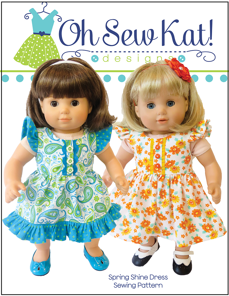 Easy PDF sewing pattern for Bitty Baby 15 inch baby doll dress by OH Sew Kat. Find more print at home photo tutorials for Bitty Baby and Bitty Twins.