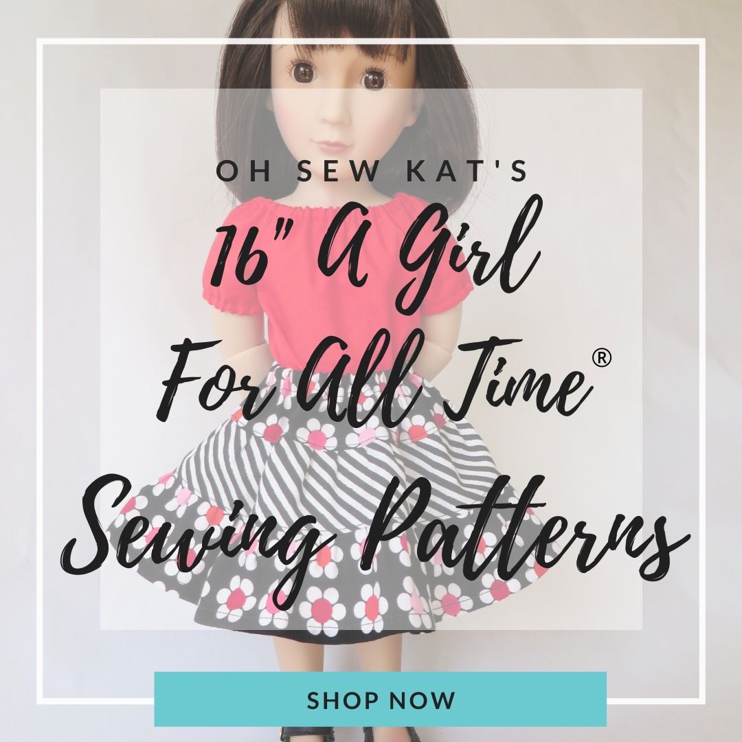 Sew DIY doll clothes for your 16 inch A Girl for All Time Doll with easy PDF sewing patterns from Oh Sew Kar! find the full pattern selection in my OhSewKat etsy shop.