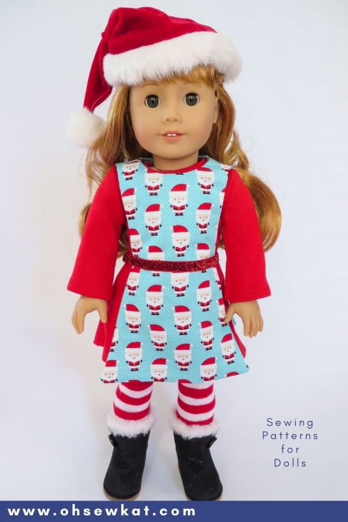 Use Oh Sew Kat! pdf sewing patterns to make your own Santa outfits for 18 inch dolls and other sizes. Download the sewing pattern tutorial and print the pieces on your home computer to make your own American Girl doll outfits.