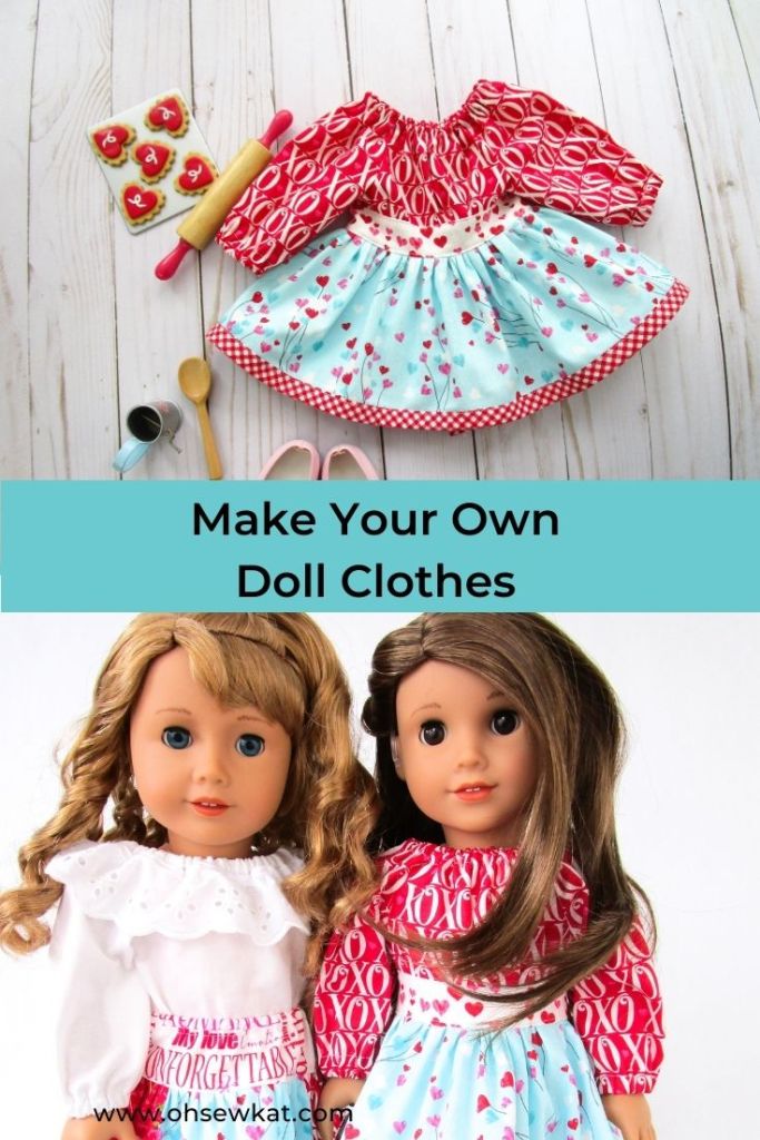 Show your 18 inch doll some love this Valentine's Day with the easy to sew Party Time Peasant Dress sewing pattern for American Girl dolls. Find more beginner patterns from Oh Sew Kat!