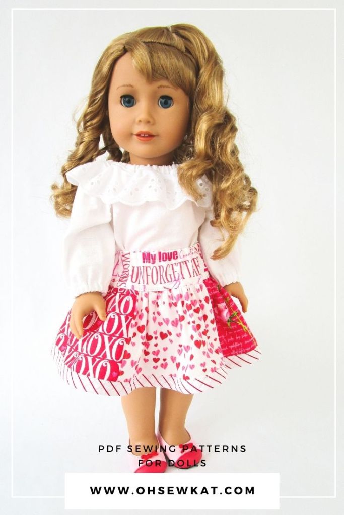 This Valentine's Day, show your 18 inch doll some love with beautiful DIY doll clothes you make yourself with easy PDF Sewing patterns from OH Sew Kat! Print at home patterns with full photo tutorials make it easy to sew your own doll clothes, even for a beginner.