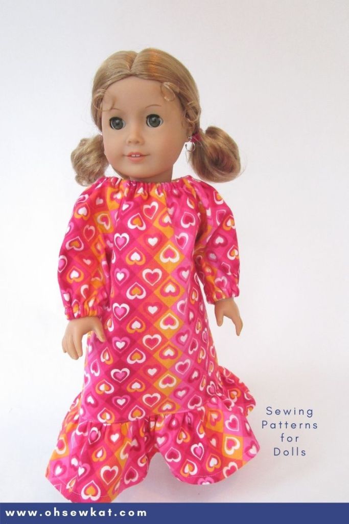Make your 18 inch American Girl doll a cozy nightgown with the Oh Sew Kat! Playtime Peasant Top PDF sewing pattern. Easy to sew and you can DIY your entire doll clothes fashion wardbrobe. Find a full selection of patterns at Oh Sew Kat!